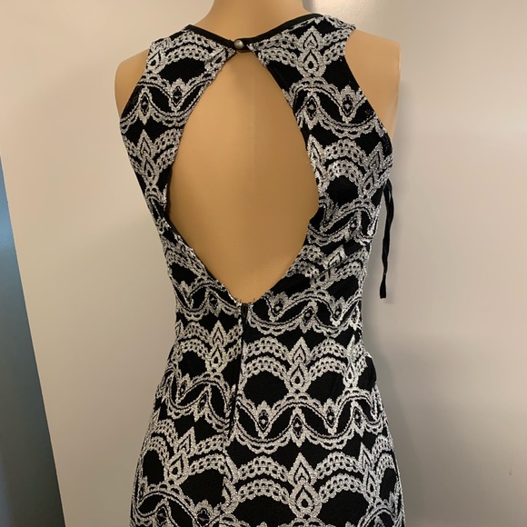 Women junior silver black high- low lace bodycon mermaid sleeveless dress size S - Picture 9 of 12